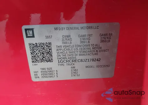 2018 Chevrolet Silverado 1500 1Lt z USA, uszkodzony, nr VIN 1GCRCREC8JZ178242